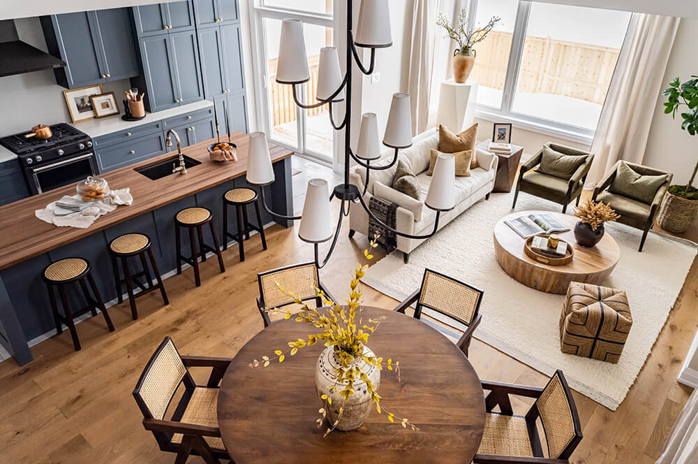 Bright open concept living space in an eQ Homes home