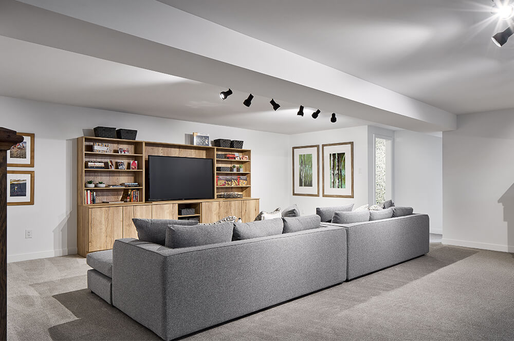 Open concept living room interior in an eQ Homes model home