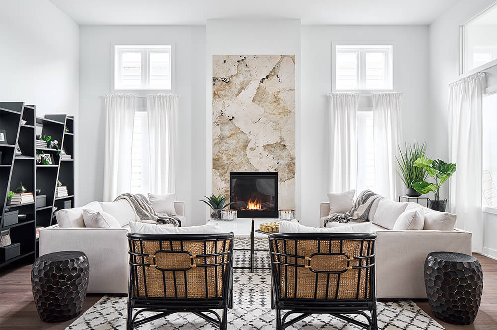 Bright family room interior design in an eQ Homes model home