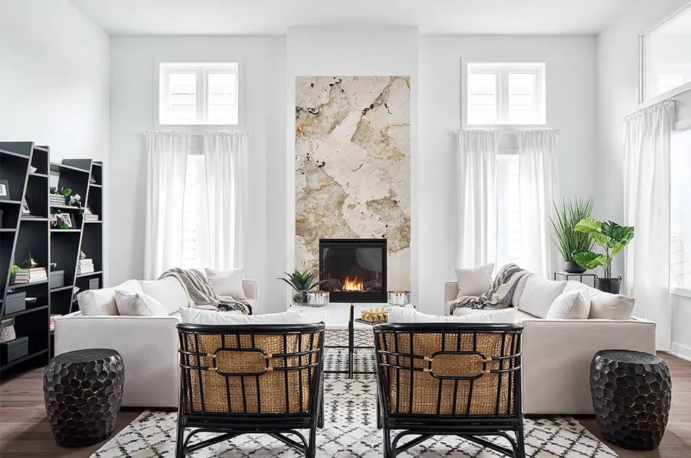 Bright family room interior design in an eQ Homes model home