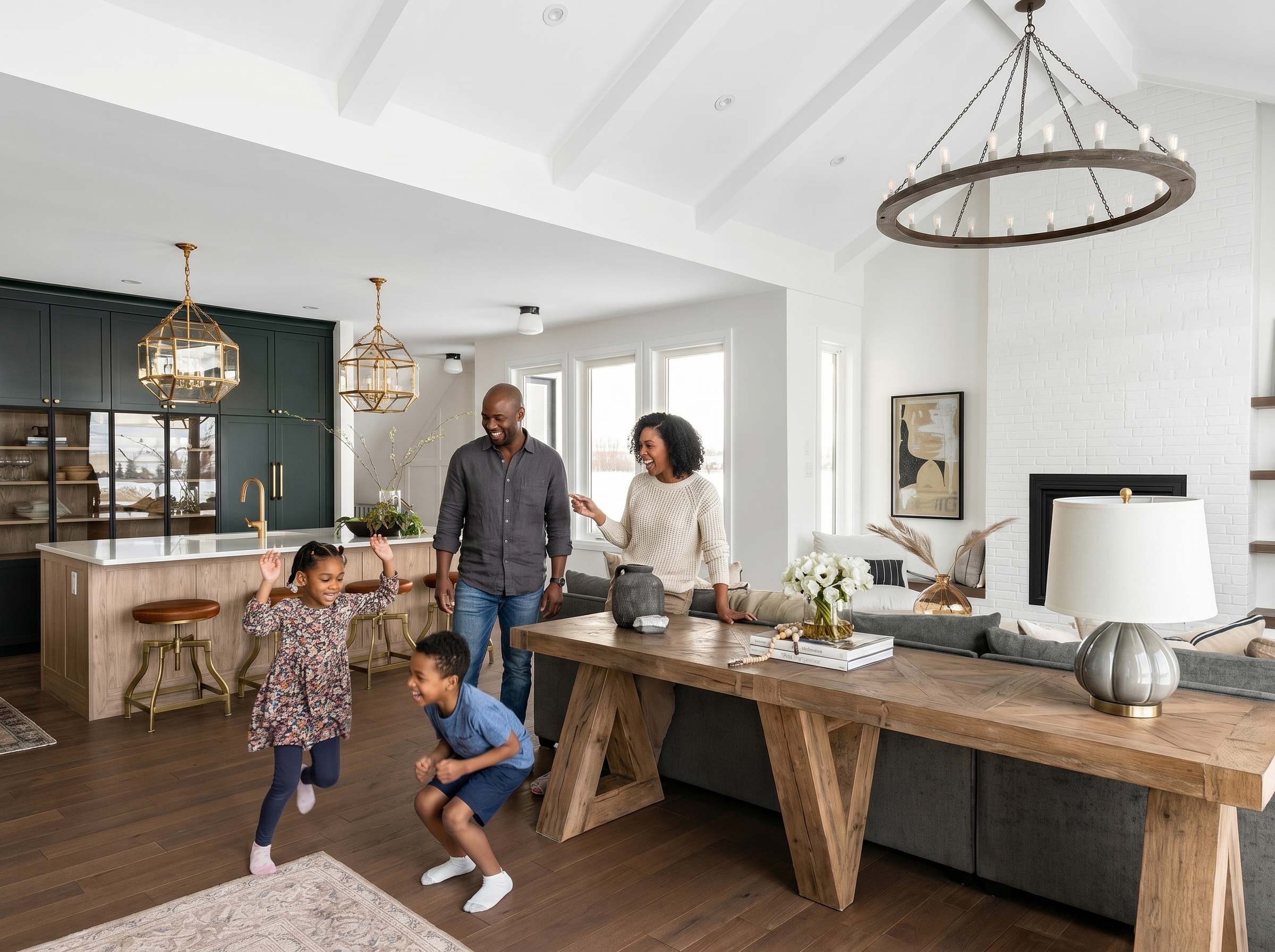 Family enjoying life in a bright, modern Panorama home