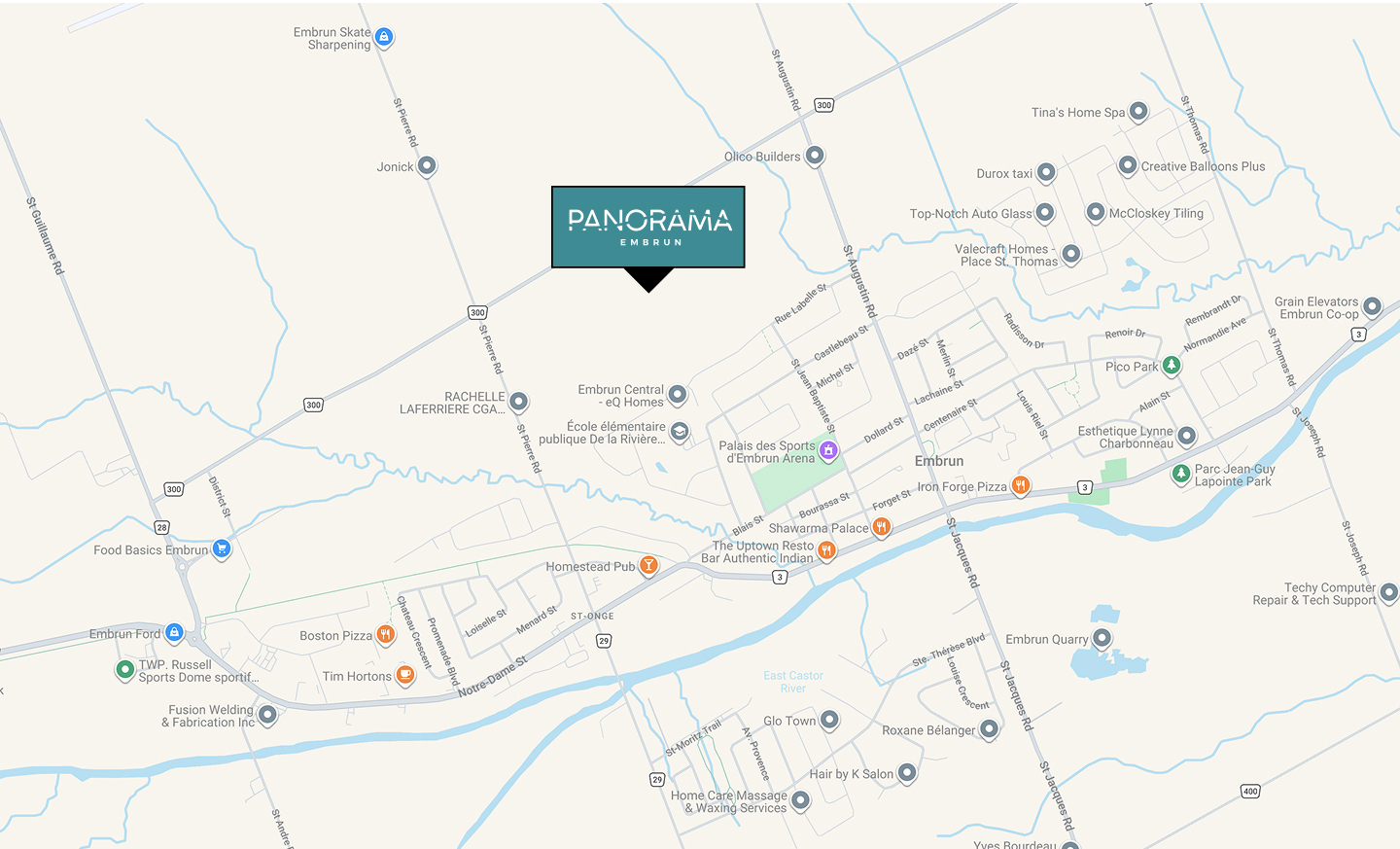 Map of Embrun showing Panorama and nearby amenities